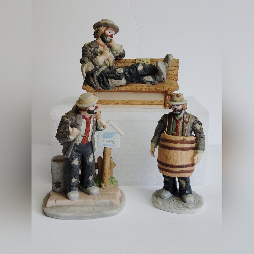 Emmett Kelly Jr. Miniature Collection Lot of 3 Clowns ~  Flambro Malaysia